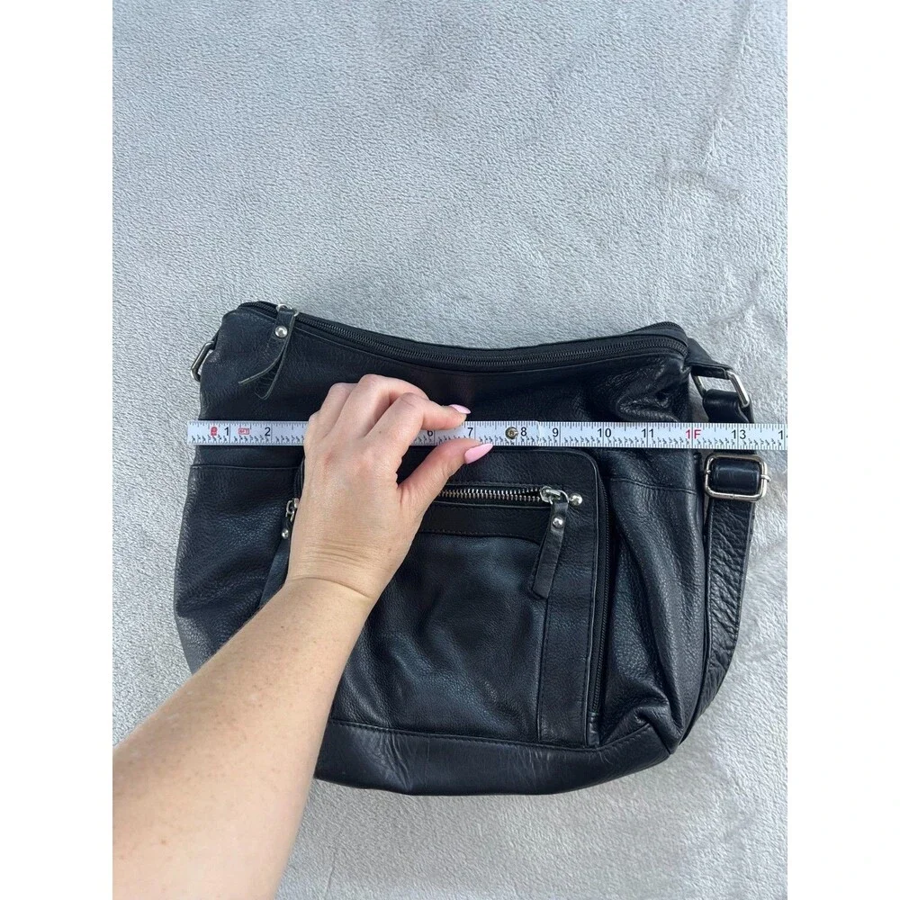 Great American Leather Works Black Shoulder Bag Zip Pockets Cow hide leather